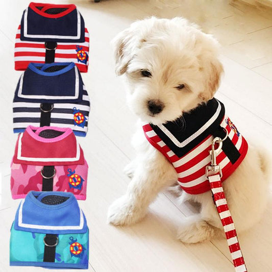 Soft Breathable Navy Style Harness & Lead Set for Small Medium Dogs & Puppies