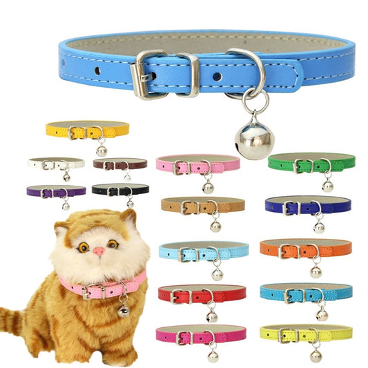 Small Leather Dog/Cat Collar with Bell Adjustable Straps