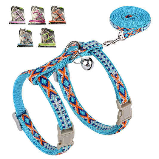 Nylon Cat Harness and Lead Set Cat Collar With Bell Adjustable