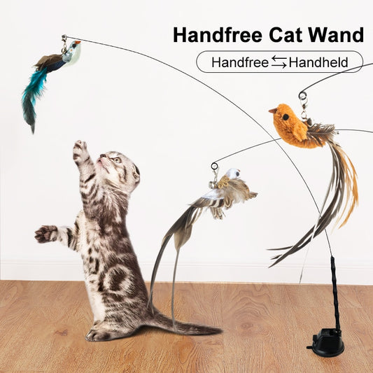 Hand free Bird/Feather Cat Wand with Bell & Powerful Suction Cup