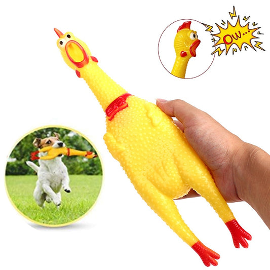 Screaming Chicken Squeeze Sound Dog Chew Toy Durable Funny Yellow Rubber
